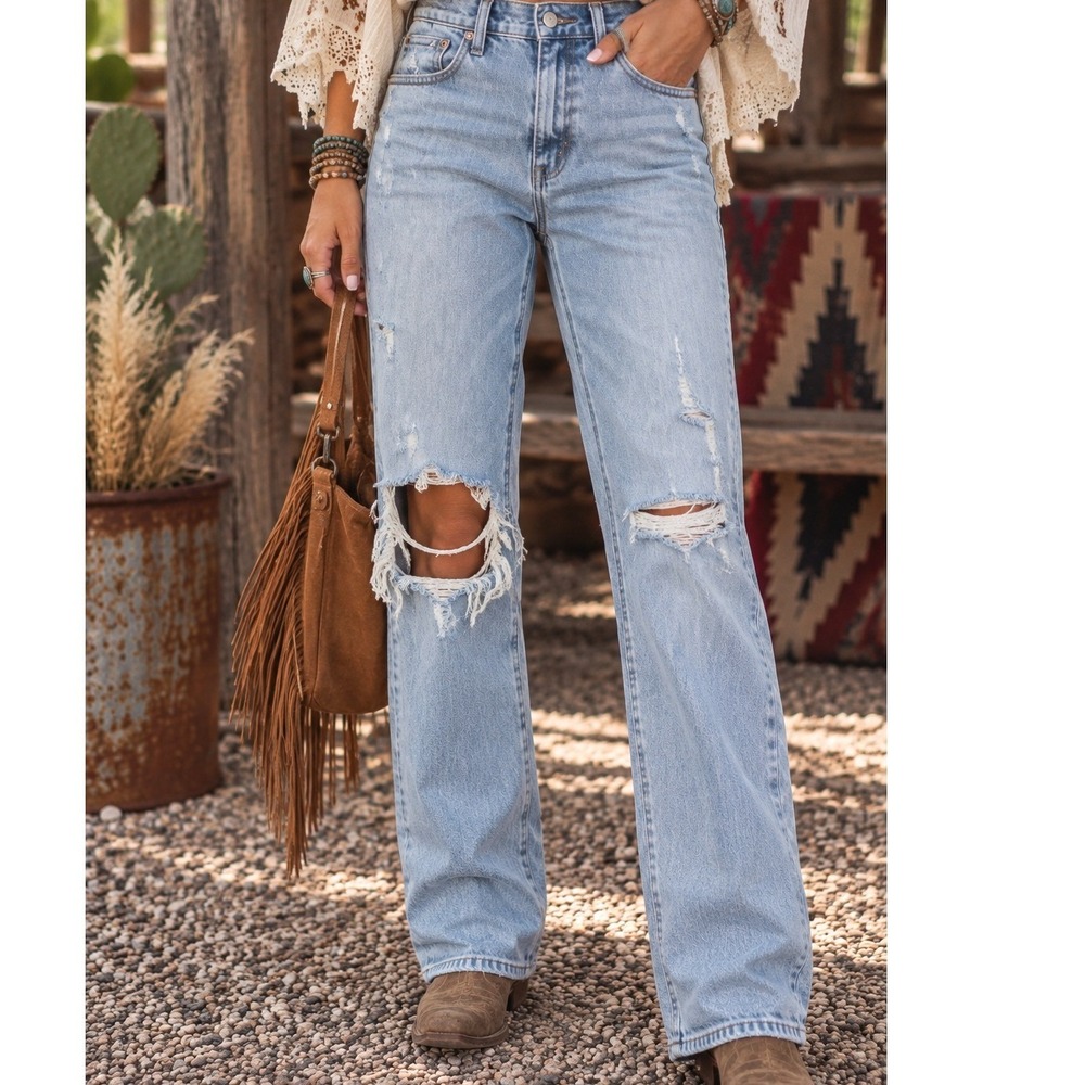 Abercrombie & Fitch The 90s Straight Ultra High Rise Distressed Jeans 27 Ankle